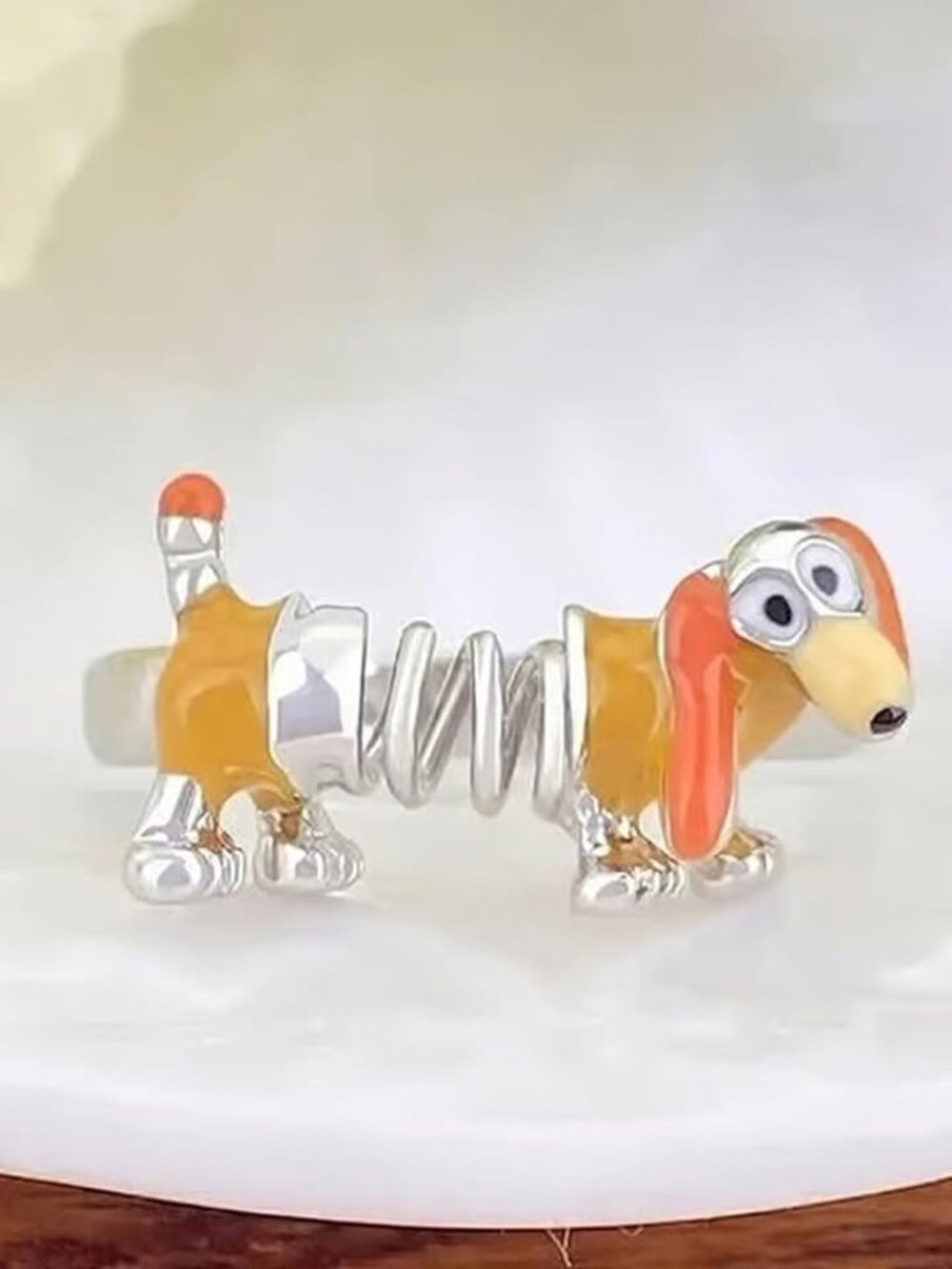 Silver Adjustable One Size Slinky DACHSHUND Dog Ring